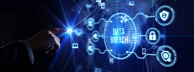 Wall Mural - Digital business and technology concept, virtual screen showing DATA BREACH.