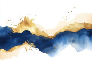 Wall Mural - Abstract Watercolor and Gold Splash Illustration on White Background, Elegant Modern Art