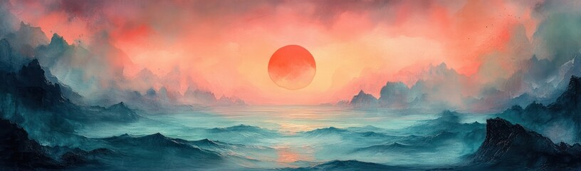 Aufkleber - Dreamy Pastel Watercolor Landscape Abstract Sky with Soft Clouds in Pink Blue Green Yellow and Purple Shades