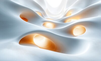 Aufkleber - Minimalist Abstract Design Flowing White Curves Natural Light Illuminated Tranquil Atmosphere
