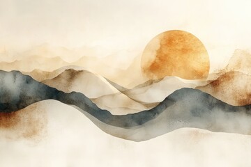 Aufkleber - Abstract minimalist background in beige tones with watercolor texture and ink stains vintage design elegant old parchment style