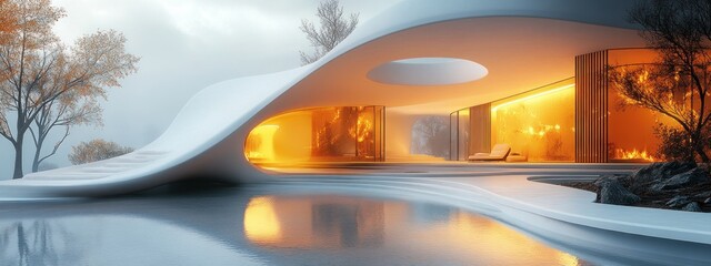 Leinwandbilder - Minimalist Architecture White Curves Soft Lighting Modern Space