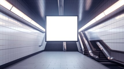 Canvas Print - Blank billboard in a subway station, a blank mockup for design with text space on a white background.