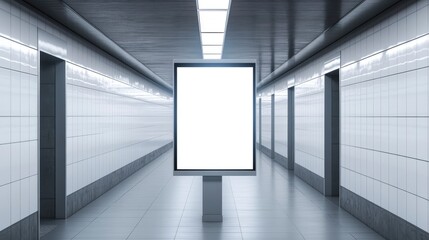 Canvas Print - Blank billboard in a subway station, a blank mockup for design with text space on a white background.