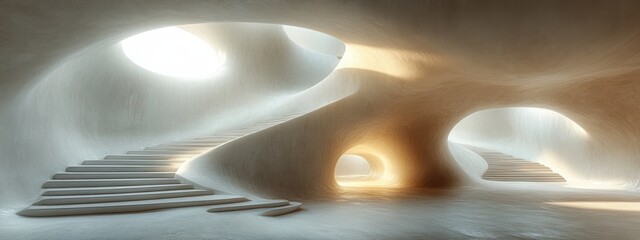 Aufkleber - Minimalist Architectural Design Flowing White Curves Soft Lighting