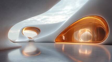 Aufkleber - Minimalist Interior Design with White Curves and Soft Lighting