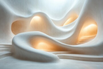 Aufkleber - Minimalist Abstract Composition of White Waves in Soft Natural Light