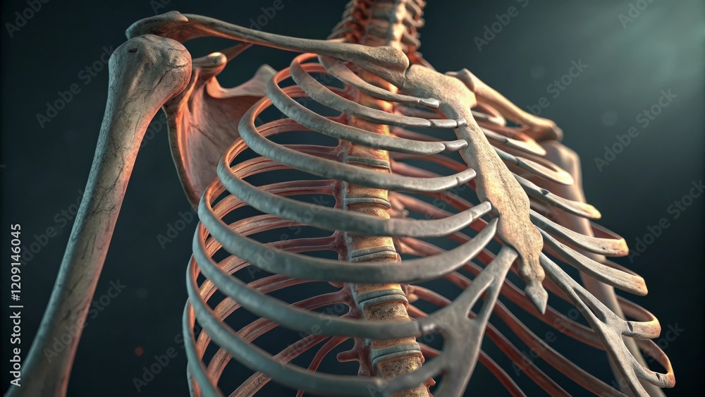 12th Rib Close Structures Foto Human Rib Cage Anatomy: Detailed close-up of a human rib cage ...