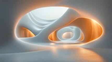 Leinwandbilder - White Minimal Interior Design with Fluid Curves and Soft Lighting