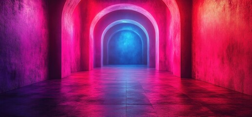 Leinwandbilder - Futuristic Cyberpunk Hallway with Neon Lights and Minimalist Design 3D Rendering