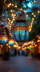 Sticker - Colorful Lanterns Illuminating A Night Sky For A Ramadan-Themed Smartphone Wallpaper