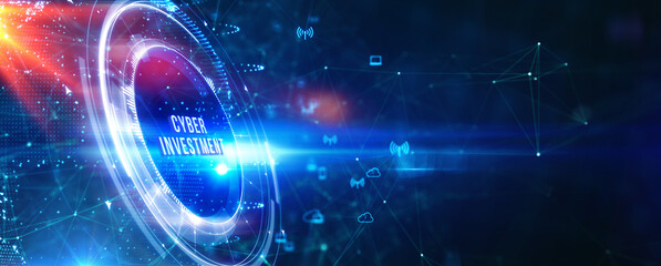 Wall Mural - Cyber Investment with hologram businessman concept.  3d illustration