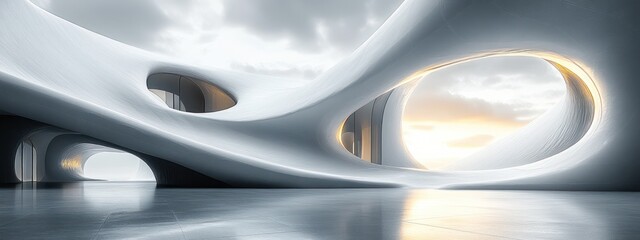 Leinwandbilder - Futuristic Minimalist Architectural Wallpaper with Soft Lighting and Curved Design
