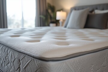 A mattress with orthopedic support displayed in a clean and modern bedroom interior with natural light