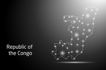 Wall Mural - Abstract Mash Line and Point Scales on The Dark Gradient Background With Map of Republic of the Congo. 3D Mesh Polygonal Network Connections. Vector illustration eps 10.	
