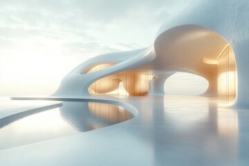 Aufkleber - Futuristic Minimalist Architecture Soft Lighting Wide Perspective