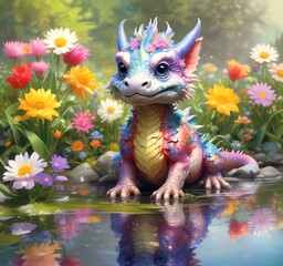 Illustration of adorable baby dragon.