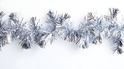 Wall Mural - silver tinsel garland on white background for decoration