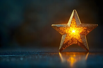 Wall Mural - golden star fragment glowing softly on dark gradient background symbolizing divine light and epiphan