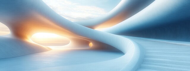 Aufkleber - Minimalist Curved White Architecture Design with Natural Light and Elegant Atmosphere