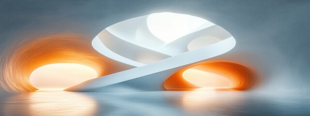 Aufkleber - Futuristic Minimalist Architecture Abstract Design White Curves and Angles Soft Light
