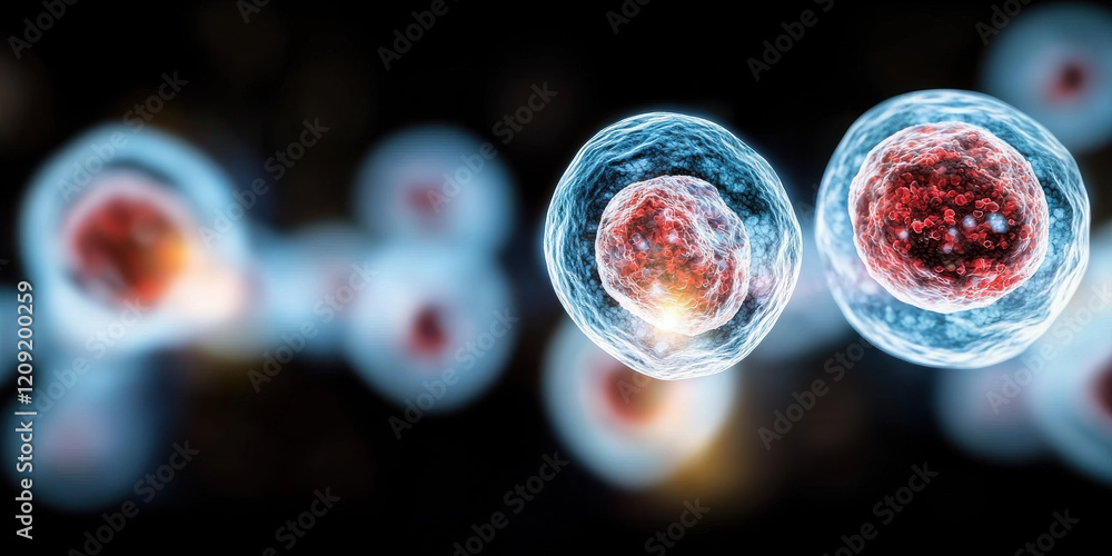 Digital rendering of cancer cells with vibrant colors and intricate ...