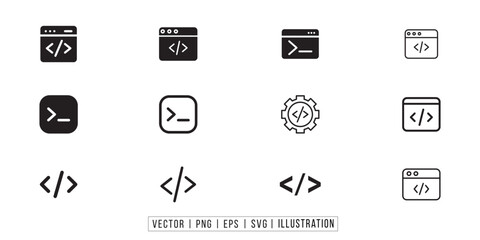 Code icon. Code html signs. Program coding icons. Coding sign. Programming development vector. Program coding icon set. programming, coding, background, software