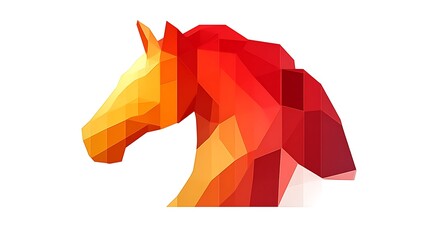 Abstract Polygonal Horse Head Design in Red and Orange Hues