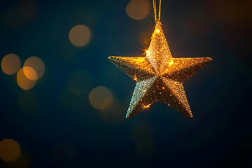 Wall Mural - creative glowing golden star suspended mid-air against dark gradient background symbolizing three ki
