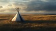 © Windi - Lone teepee on vast prairie at sunset, dramatic sky.