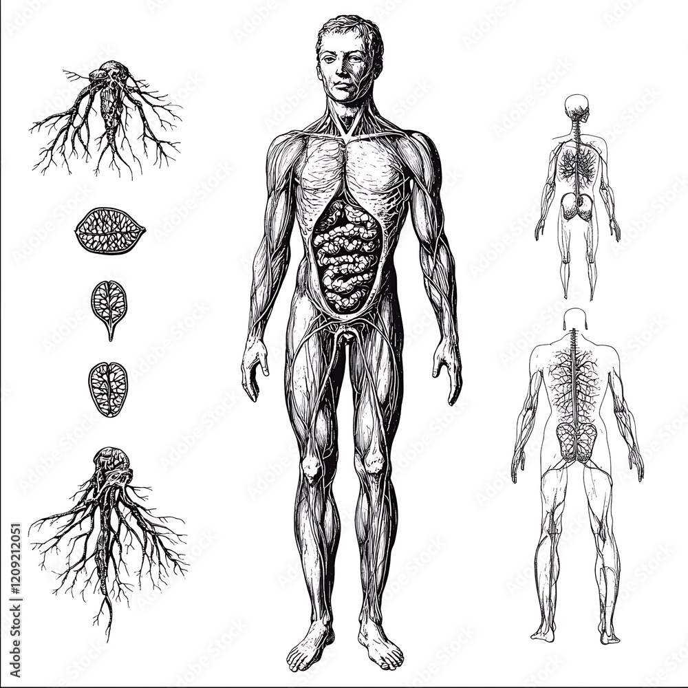 Human anatomy diagram with detailed anatomical features including ...