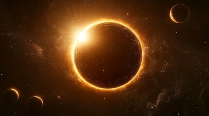 Wall Mural - golden celestial eclipse planet stars and cosmic glow in space