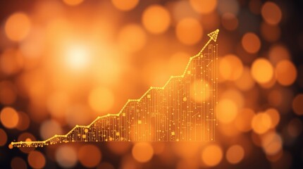 Wall Mural - A growing graph composed of digital elements, sharply focused against a blurred bokeh background, warm golden glow, radiant and luxurious, representing growth and scalability