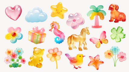 Wall Mural - 3d jelly gummy shape design element set