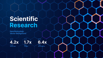 Fototapete - Abstract Digital Blue Hexagons Pattern Business or Science Research Background. Medical or Tech Innovation Online Webinar Presentation Event. Conference or Forum Vector Illustration Backdrop.