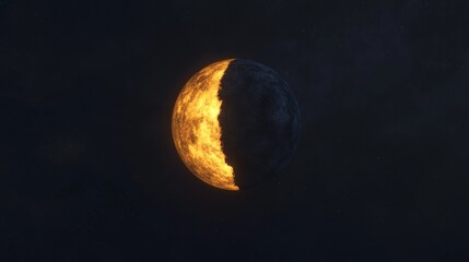 Wall Mural - celestial body half illuminated burning planet space cosmic glowing orb fiery half dark side night