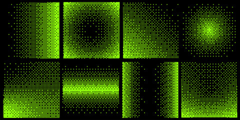 Poster - Abstract Y2K Green Pixel Gradation Dithering Halftone Fade Gradation Effect Graphic Design Elements Set. Bitmap Raster Dithering Transition Effect. Bold Brutalist Design. Vector Illustration.