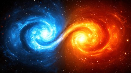 Wall Mural - abstract cosmic nebula fiery orange and icy blue swirling galaxies in space