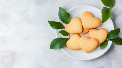 Wall Mural - Delicious heart-shaped cookies arranged beautifully on a plate, perfect for any romantic occasion or celebration.