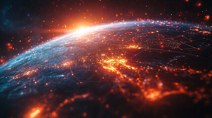 A digital map of the Earth surrounded  with glowing network connections lines technology concept telecommunication and Internet Technology