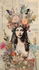 Wall Mural - wallpaper ephemera pale crown collage portrait painting
