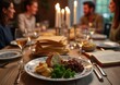 © Yulia - family sitting at the table for Passover Seder with wine, matzo, candles on the table