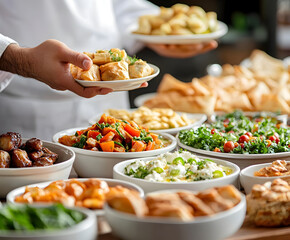 Chef preparing dishes for traditional iftar dinner during ramadan