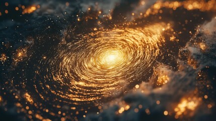 Wall Mural - golden spiral galaxy abstract cosmic nebula with bright light and stardust