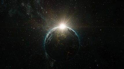 Wall Mural - stunning earthrise from space planet earth sunrise with city lights and stars