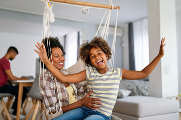 Wall Mural - caring african american mother hugging teenage daughter, enjoy moment of love, motherhood concept
