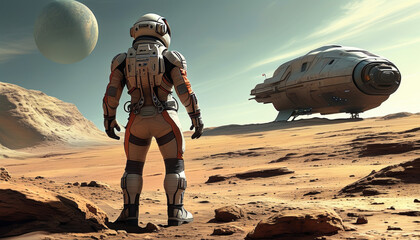 exploration of a distant planet in a stunning 3d animation showcasing a futuristic astronaut encount