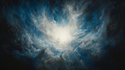 Wall Mural - abstract cosmic nebula painting celestial light burst swirling galaxy blue and white hues