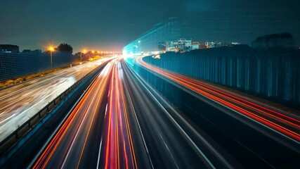 Poster - Dynamic Urban Motion Long Exposure of Fast Moving Traffic on Highway at Night, Showcasing City Lights and Digital Technology in Vibrant Scene.