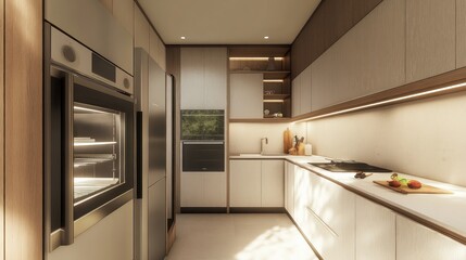 Wall Mural - Modern Kitchen with Light Wood Cabinets and Sleek Appliances